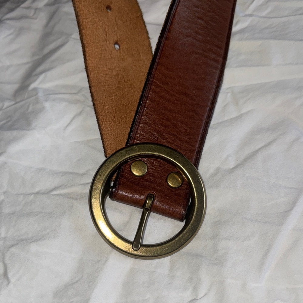 Mossimo Supply Co. Cognac Brown Leather Belt Black Details and Brass Buckle Med - Picture 5 of 5